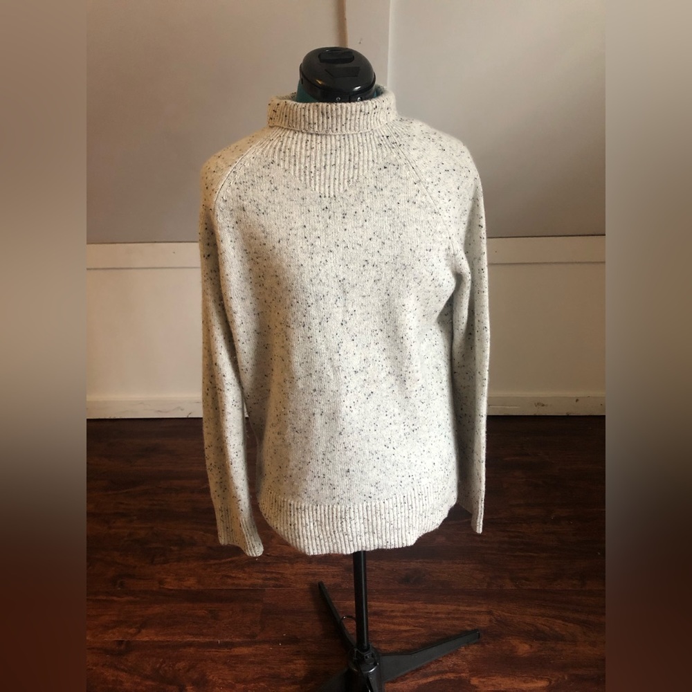Theory 100% Cashmere Salt & Pepper Grey Mock neck Donegal Pullover Sweater, sz M